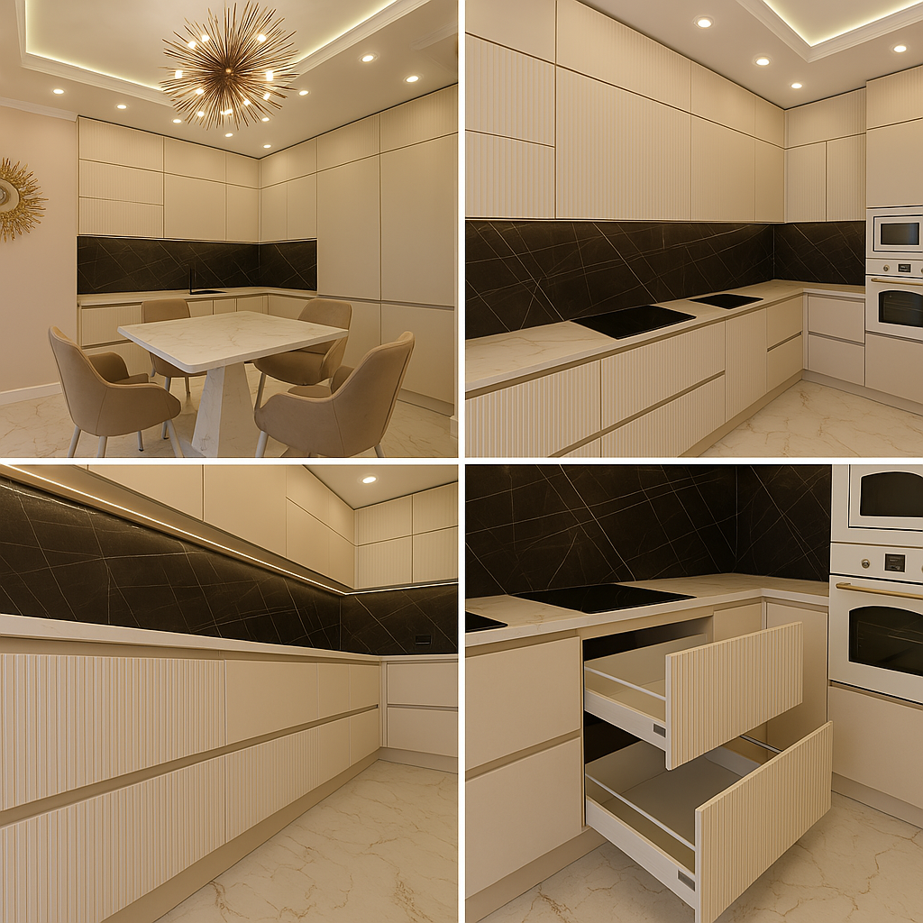 Кухня угловая классическая — Кремовая